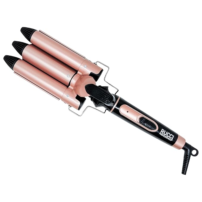 Rucci 3 Jumbo Barrel Curling Iron Wand Crimper Instant Heating Beachwaver Beachy Hair Style Bender in a Matter of Minute Ceramic Long-Lasting Curly Wavy Hair