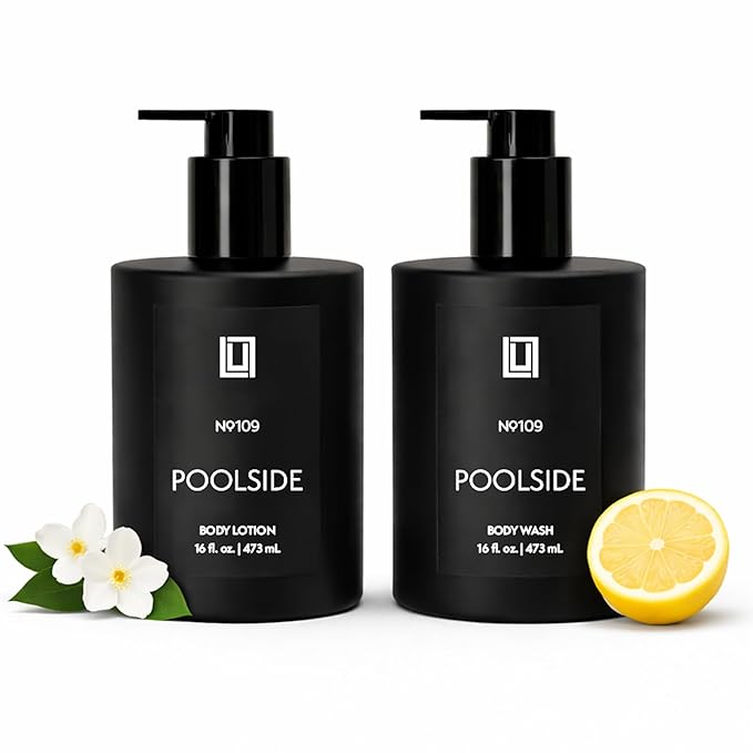 Lulu Candles Poolside Scent Revitalizing Body Wash &amp Nourishing Body Lotion 2-Piece Set Full Size - 16 Fl Oz.