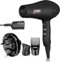 Hair Dryer - JINRI 1875W Diffuser Blow Dryer for Salon &amp Personal Use – Powerful Fast Drying with Diffuser Comb &amp Nozzle for Women &amp Men ALCI Safety Plug Black