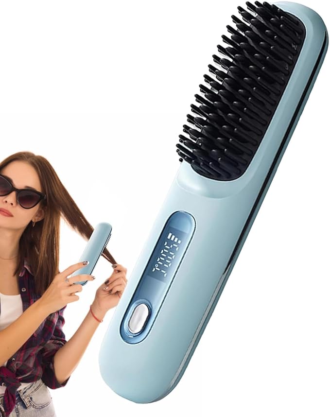 Cordless Hair Straightener - Portable Straightener with LED Display 3 Temperature Settings | Hot Comb for Black Women Hair Rechargeable and Convenient Styling Tool for -The-Go Use