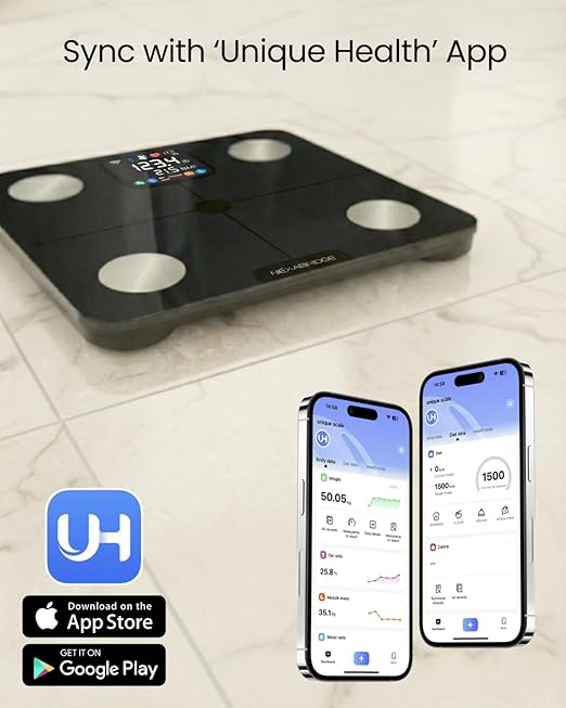 Smart Scale for Body Weight BMI Body Fat Muscle Mass 7-in-1 Large Display Digital Bathroom Scale 25 Body Composition Analysis Sync App Bluetooth 400 lbs - Nexa 3