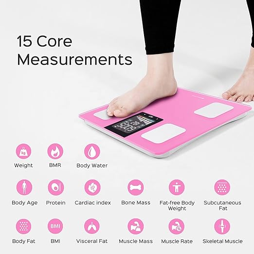 FITDAYS Smart Body Fat Scale Bluetooth Composition Analyzer 400lbs (Pink 11/280mm)