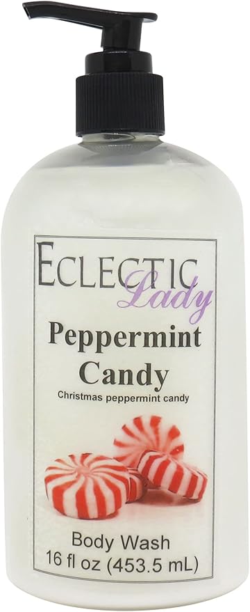 Eclectic Lady Liquid Pearl Body Wash - Peppermint Candy Scent 3-in-1 Use For Bubble Bath Hand Soap &amp Body Wash Phthalate-Free Peppermint Candy Fragrance Handcrafted in USA (16 oz)