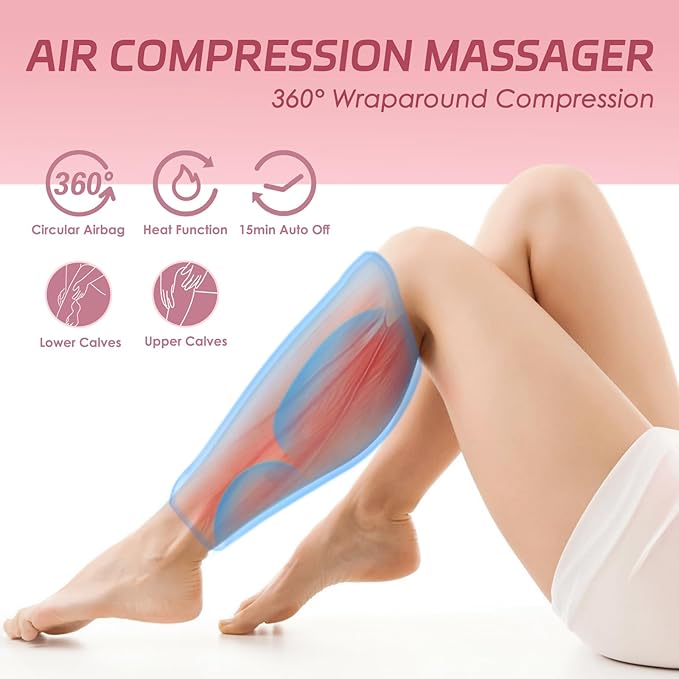 Air Compression Leg Massager Cordless Calf Massager with Heat Air Compression Leg Massage for Circulation and Pain Relief Gifts for Dad Mom Men Women Pink (Single)