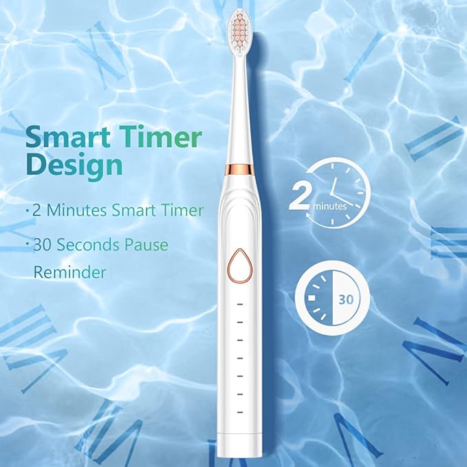 Sonic Electric Toothbrush USB Rechargeable Powerful Sonic Cleaning Tooth Brush with 6 Modes 5 Brush Heads + 1 Facial Cleansing Brush Head + 1 Face Massage Head Whitening Toothbrushes