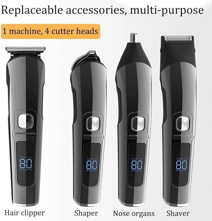Hair Clippers for Men 4-in-1 Beard Trimmer Ear and Nose Trimmer Body Groomer Detail Trimmer Cordless &amp Rechargeable Led Display USB Rechargeable Wet &amp Dry Attachments