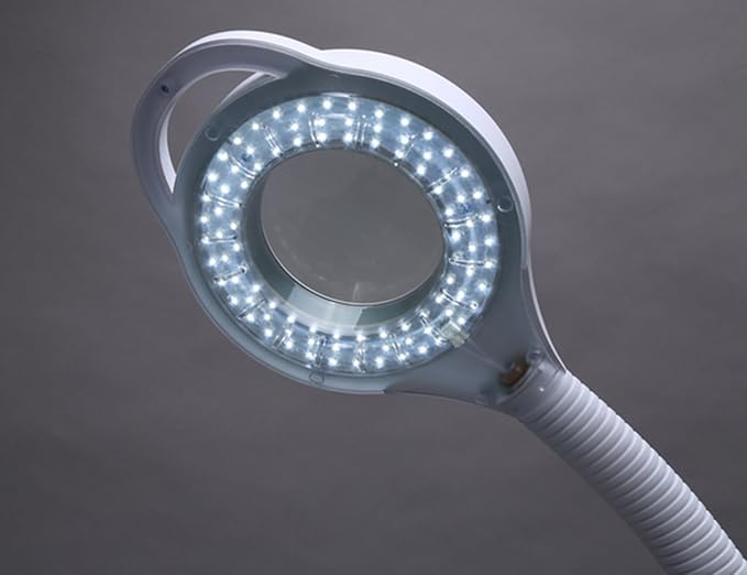Elitzia Led Cold Light Magnifying Lamp 5 Times Magnification Movable Pulley Base Beauty Lamp for Facial Care Tattoo Or Reading ETH3008(White 3 Rings Lamp Beads)