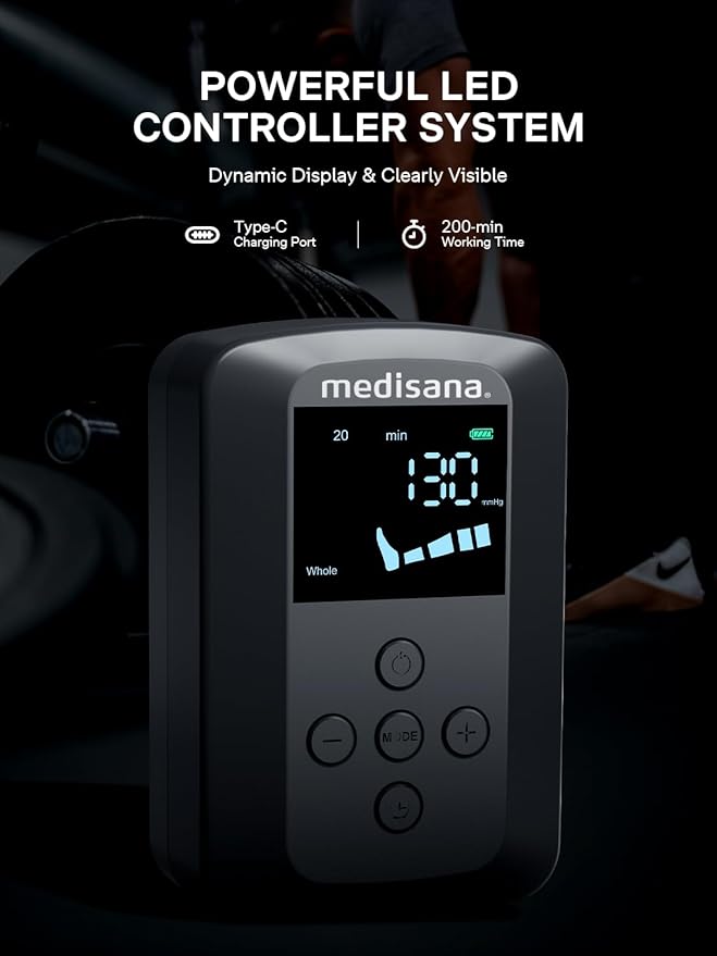 Medisana Leg Compression Massager Cordless Rechargeable Air Pressure Boot with Multi-Customize Modes Intensities &amp Timer Leg Compression for Circulation Pain Relief Recovery Christmas Gifts