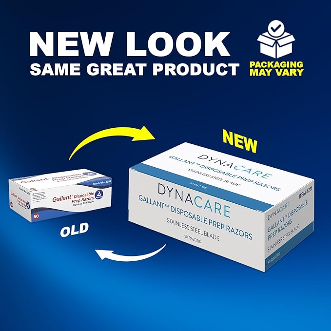 Dynarex Gallant Disposable Prep Razors Disposable Razors with Open Design Ergonomic Surgical Prep Razors 1 Case of 250 (5 Boxes of 50)