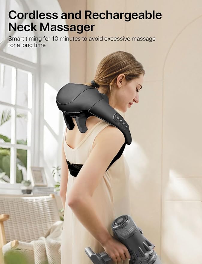 Cordless Shiatsu Neck and Back Massager with Heat 2500mAh Rechargeable Electric Deep Tissue 3D Kneading Massage Pillow for Shoulder Leg Body Muscle Pain Relief Gifts for Dad Mom Friends