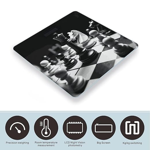 Digital Bathroom Scale for Body Weight Scale with Bright LCD Display High Accuracy Step-On Technology Auto On/Off Black and White Chess Digital Scales 400 Lbs /180kg