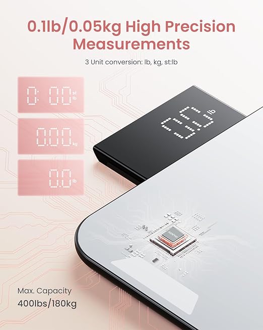 RENPHO Portable Rechargeable Scale for Body Weight Travel Weight Scale with Travel Makeup Mirror Slide-Out LED Display Digital High Accurate Scale for Traveling 400lbs Core Go 8.98 x 5.28