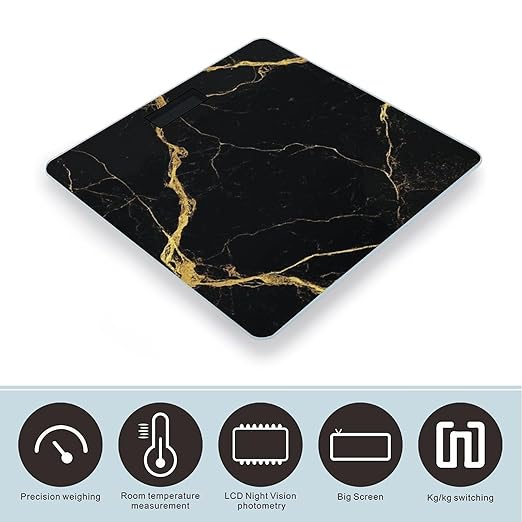 Smart Scale for Body Weight Digital Bathroom Weighing Scale Energy Saving Scale Black and Gold Marble Texture