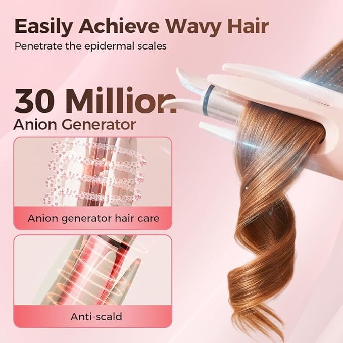 Automatic Hair Curler Auto Rotating Curling Iron with 3 Temp Settings Anti-Scald &amp Anti-Tangle Ceramic Barrel Fast Heating Portable Hair Waver for Travel (Beige)