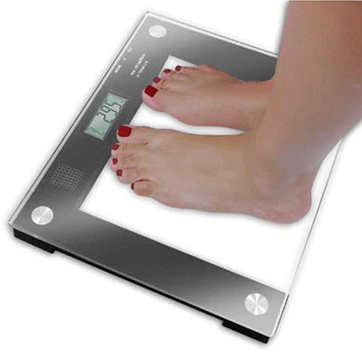 Ideaworks JB5824 Extra Wide Talking Scale-Visual &amp Voice Display Scale- 550 Pounds Max-Tamper Glass-Extra Wide Width-Large LCD Display-Tap On &amp Off Auto Function