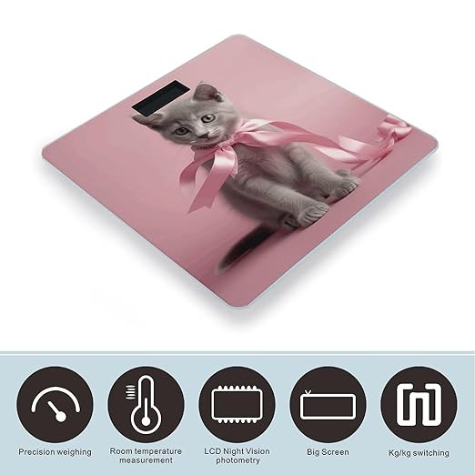 Cat Wearing Bow Tie Bathroom Scale for Body Weight Bathroom Weighing Scale with Backlit LCD Display Highly Accurate Measures Weight Up to 180kg