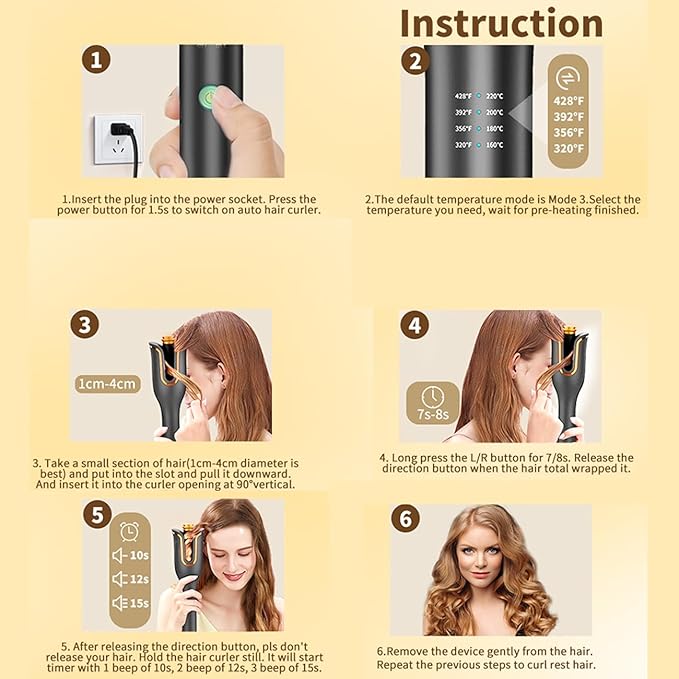 Aignis Hair Curling Iron Automatic Curler: 1 Large Rotating Barrel with 4 Temps &amp 3 Timer Settings Automatic Hair Curling Wand for Long Hair Dual Voltage Auto Shut-Off
