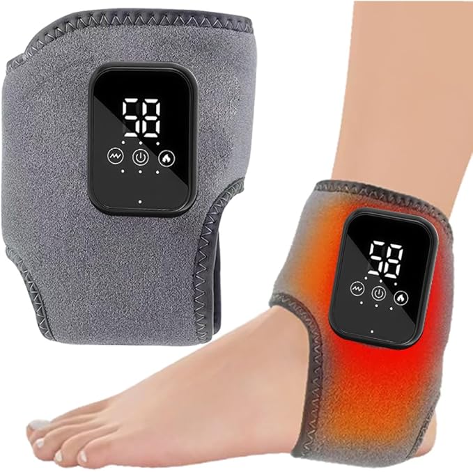 Foot Renew Ankle Massager with Vibration and Heat - Cordless Rechargeable Ankle Heating Pad for Pain Relief Plantar Fasciitis &amp Achilles Tendonitis. Adjustable Wrap for Circulation Boost. (GRAY-2