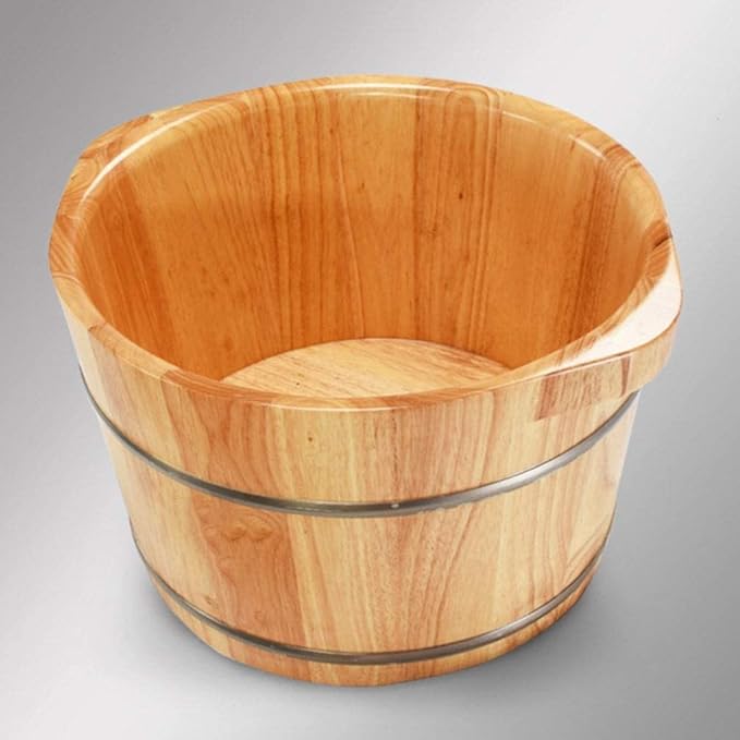 Foot Bath Barrel/Foot Tub Solid Wood Natural Thicken Foot Spa Wooden Tub with Cover Massage Beads Foot Massage Basin for Soothe Relax Tired Feet Salon Massager Tub (Size : B)