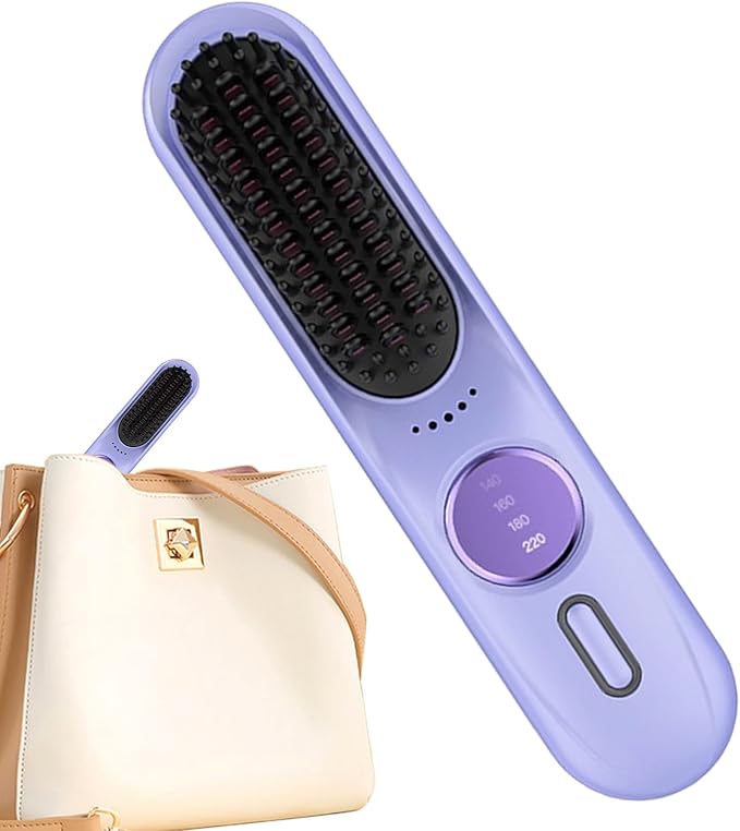 Hair Straightener - Hair Straightening Brush | Fast Heating 35w Cordless Comb Compact Time Saving 9 Level Portable Straightening Brush for Vacation Holiday Road Trip Commuting Dating