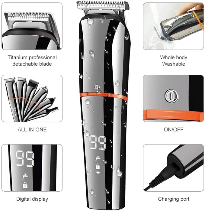 Hair ClippersBeard Trimmer for Men All in One Hair Trimmer for Men Grooming Kit Facial Body Beard Trimmer Washable Electric Shaver Nose Ear Trimmer Rechargeable