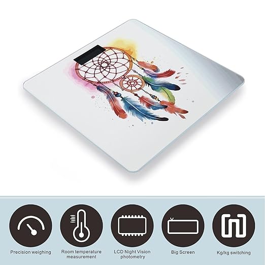 Watercolor Dream Catcher Scale with LCD Easy-to-Read Anti-Slip Weight Digital Bathroom Scale Precision Weighing Scales Sturdy Tempered Glass Body Weight Scales for Daily Use