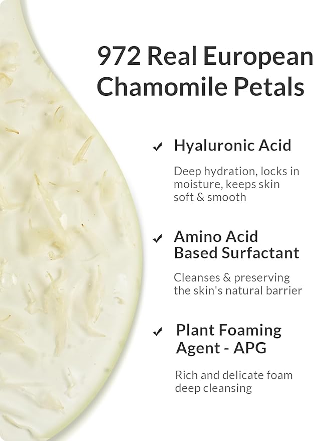 Kustie Chamomile Body Wash with Real Flower Petal – Hydrating Shower Gel with Calendula &amp Amino Acids Gentle Moisturizing Cleanser for Sensitive Skin Vegan &amp Sulfate-Free 24.3 fl oz