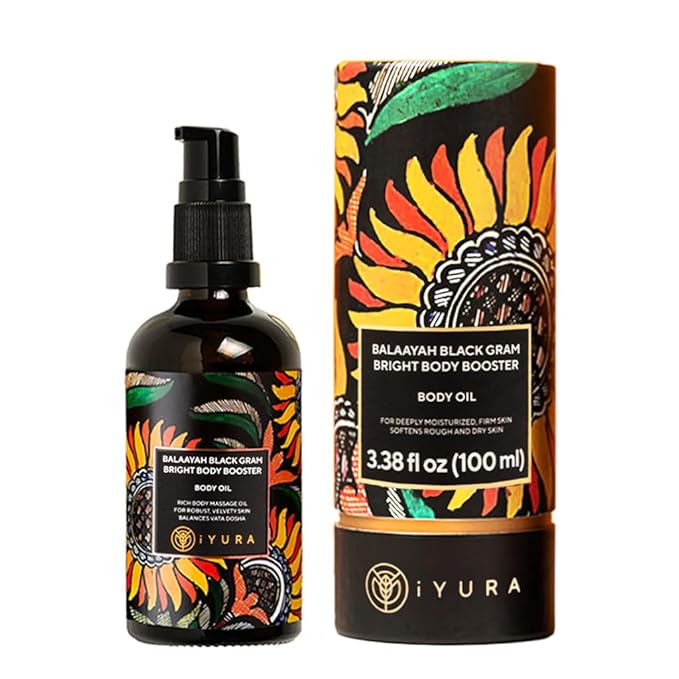 The Ayurveda Experience iYURA Balaayah Black Gram Bright Body Booster Oil | Ayurvedic Massage &amp Moisturizing Body Oil | Luxurious Fast-Absorbing &amp Non-Sticky | 3.38 fl oz