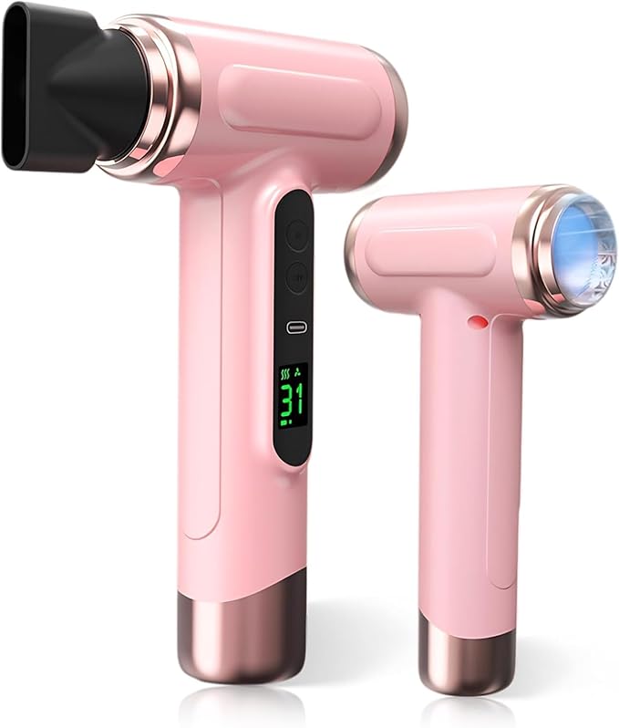 Cordless Pink Hair Dryer 15000mAh Rechargeable with USB Charging Cold &amp Hot Wind for Travel &amp Camping