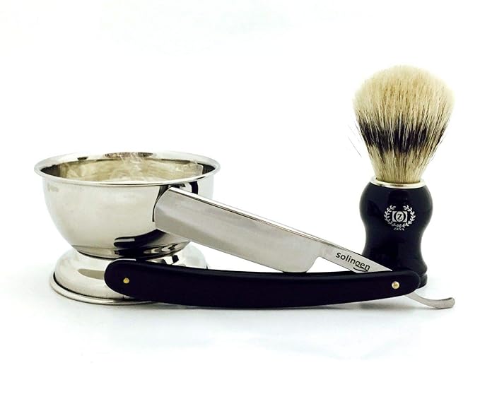 5 PC WET SHAVING SET- CUT THROAT RAZOR CUP BRUSH SOAP &amp 100 BLADES
