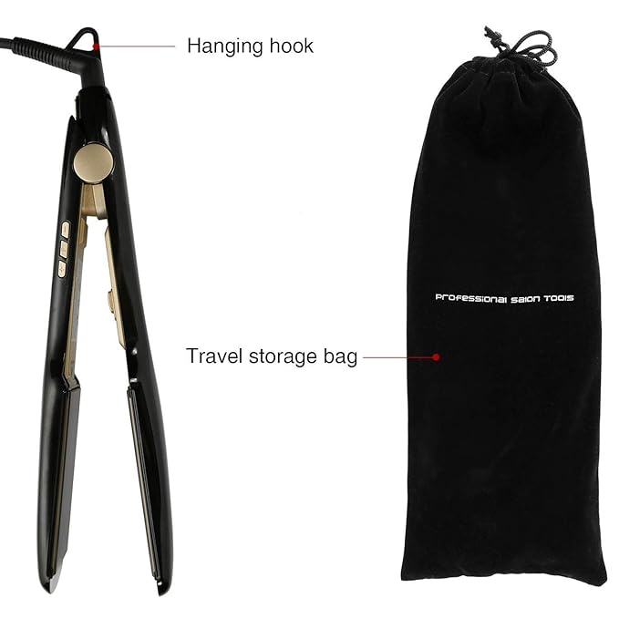 WALLER PAA Flat Iron 1.75 Inch Titanium Plates Pro Hair Straightener Heats Up Fast Adjustable Heat Settings Auto Shut-Off Digital Display Dual Voltage Instant Heat Temperature Display Travel Lo