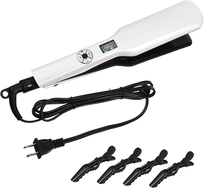 Baluue Ceramic Hair Straightener and Curler Flat Iron for Women US Plug Even Heating PTC Plates Temperature Suitable for All Hair Types Durable Lifespan Sleek White Design