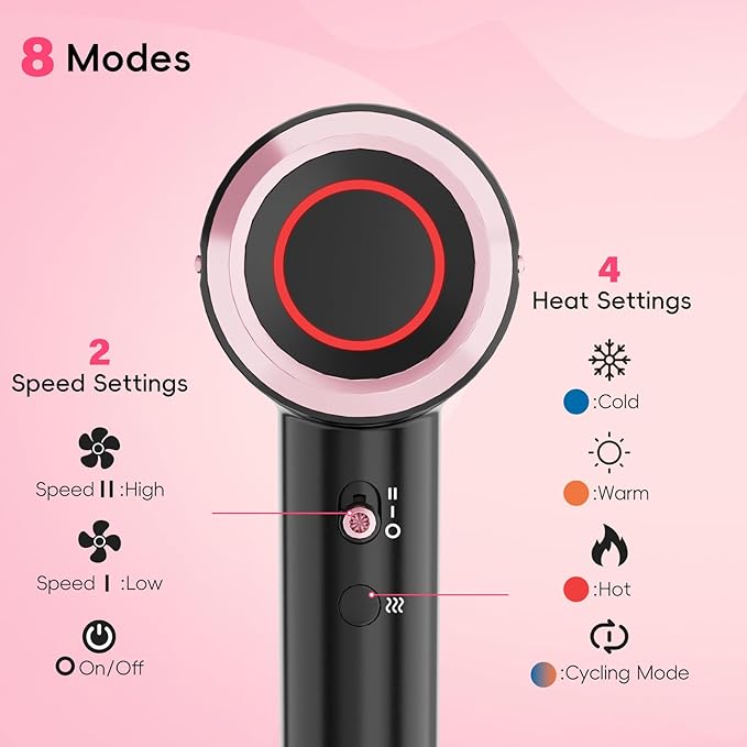 CINOSTAR Hair Dryer Fast Drying Blow Dryer with Diffuser with 110 000RPM Brushless Motor&ampIonic Technology No Heat Damage Lightweight for Women and Travel Low Noise Black &amp Light Coral