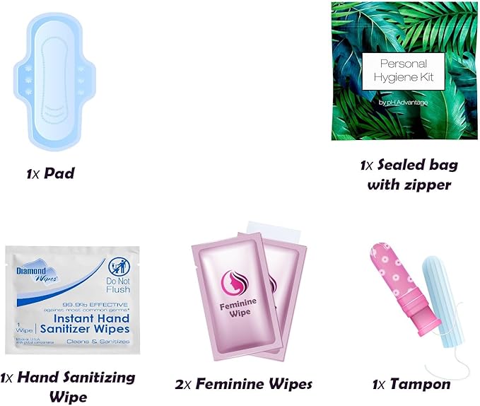 Green Fern Style Menstrual Kit All-in-One 50 Pack | Convenience on The Go | Period Kit Pack for Travelling Tweens &amp Teenagers or just When You’re Out | Individually Wrapped Feminine Hygiene Produ