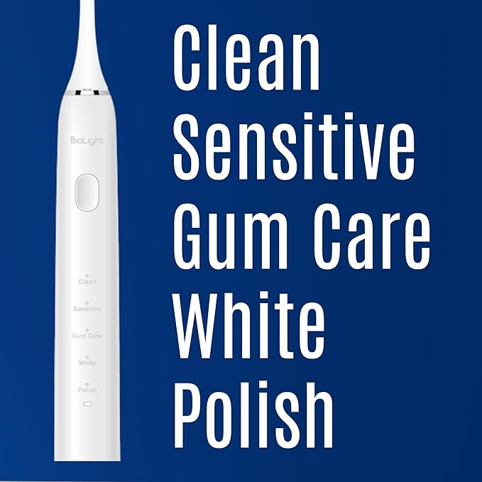BIOLIGHT Illume Sonic Electric Toothbrush with Red &amp Blue Light Therapy – Professional Whitening Gum Care &amp Advanced Oral Hygiene - White