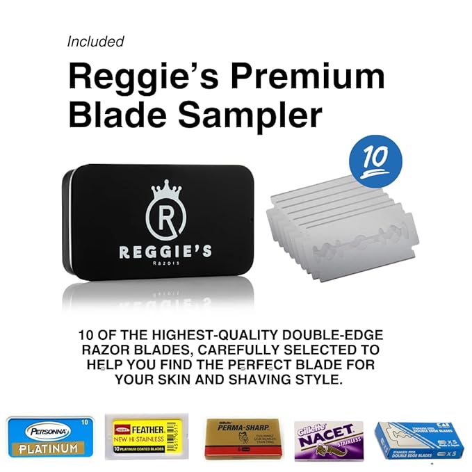 Reggie’s Razors Jupiter Aluminum Safety Razor for Men - Double Edge Shaving Razor CNC-Machined - Made in UK - Aerospace Grade Textured Grip Suitable All Skin Types - Includes 10 Blades – Black