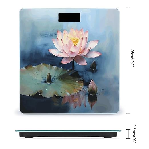 Lotus Flower PaintingScale for Body Weight with LCD High Precision Weighing Scales Fashion Sturdy Tempered Glass Weight Scales Easy-to-Read Digital Bathroom Scale for Daily 400lb