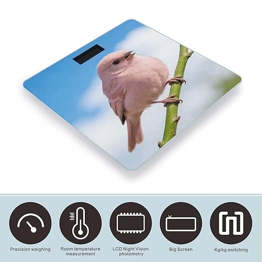 Cute Pink Bird Weight ScaleClear LED Display Bathroom Digital Weighing ScaleTempered Glass Digital Bathroom Scale for Body Weight Capacity Up to 400 Lbs