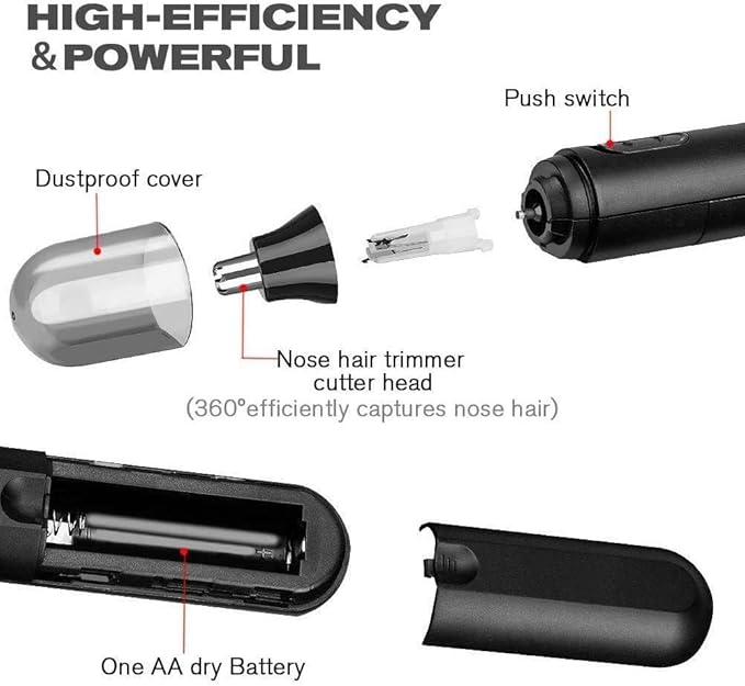 Nose and Ear Hair Trimmer Painless Electric Nose Hair Removal for Men and Women Battery-Operated Dual Edged Blades with Cleaning Brush
