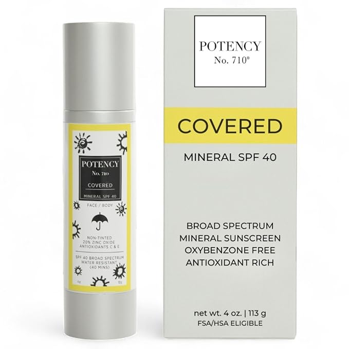 POTENCY No. 710 Covered SPF 40 Mineral Sunscreen - Broad Spectrum Protection - Invisible on All Skin Tones - Fragrance-Free - Reef-Safe Formula - Lightweight Daily Protection - Made in the USA - 4 Oz