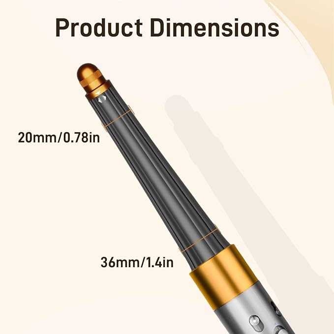 0.78-1.4in/20-36mm Long Curling Barrel for Dyson Airwrap Attachment for Dyson Supersonic Hair Dryer HD01 HD02 HD03 HD04 HD07 HD08 HD15 HD16 2 In 1 Automatic Hair Curling Barrel with Adapter Gold