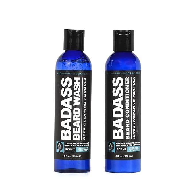 Badass Beard Care Beard Wash &amp Conditioner KIT For Men - Made of Natural Ingrediens for Healthy Soften and Itchness Free Beard and Mustache