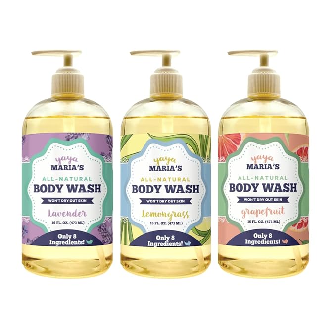 Yaya Maria's Natural Body Wash Only 6 Ingredients 100% Nontoxic Keeps Skin Soft Cruelty-Free (Variety Pack)