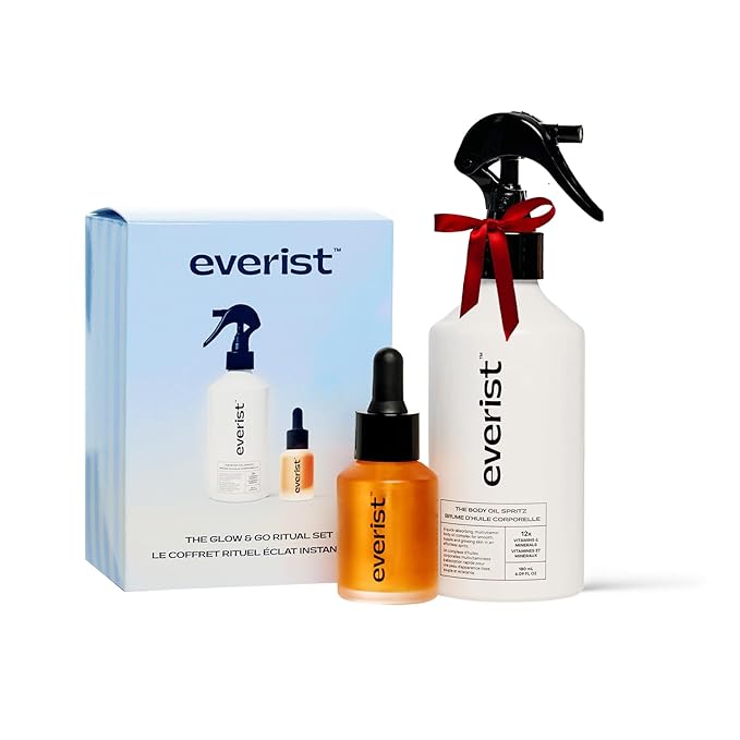 Everist The Glow &amp Go Ritual Set – Vitamin C &amp Bakuchiol Body Oil Spritz + Travel Mini | 12x Vitamins Fast-Absorbing Vegan &amp Biodegradable Skin Care Duo | 180ml + 30ml