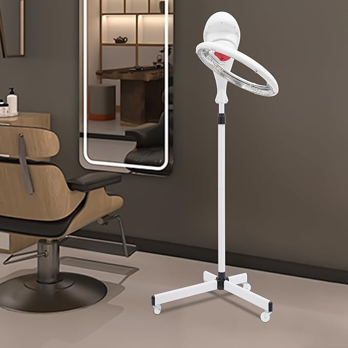 Professional Salon Hair Dryer Stand with Infrared Heat - 950W Fast Drying Adjustable 61-70 Inch Height for Home &amp Salon Use (White)