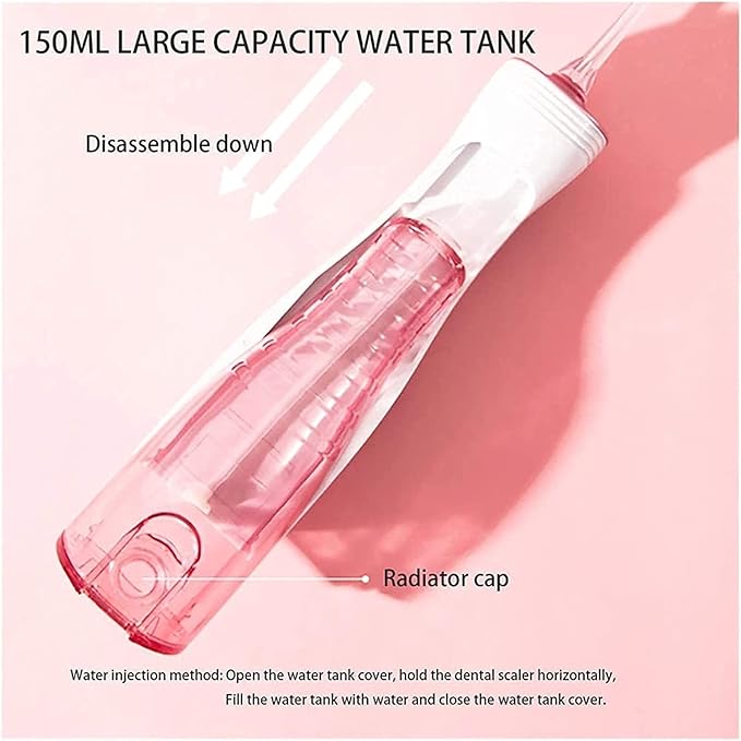 Water Flosser Cordless Teeth Cleaner Portable Dental Oral Irrigator 3 Modes 150ML Water Tank IPX7 Waterproof USB Rechargeable Water Flossing for Braces Home Travel (Pink)