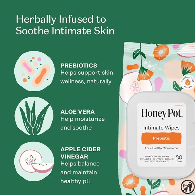 The Honey Pot Company - Prebiotic Feminine Wipes &amp Regular Pads Bundle - pH Balanced Natural Hygiene Feminine Products - Herbal Infused Sanitary Pads for Women - Feminine Care