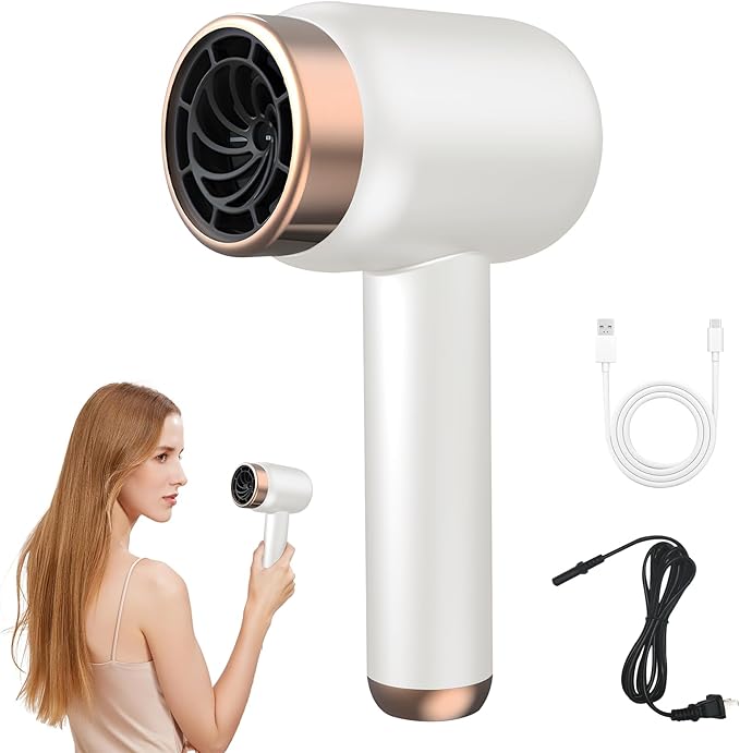 Cordless Hair Dryer for Women with BatteryRechargeable Blow Dryer3 Speed Fast Drying Portable Hair DryersPortable Wireless Hair DryerLow Nois USB Rechargeable Blow Dryer for Travel and Home(White)