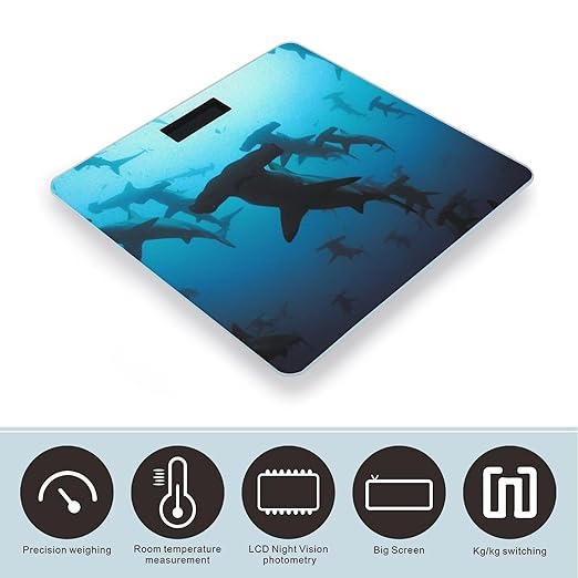 Hammerhead Sharks Scale for Body Weight Anti-Slip Sturdy Tempered Glass Weighing Machine Highly Digital Accurate Bright LCD Bathroom Scale for Household Gift