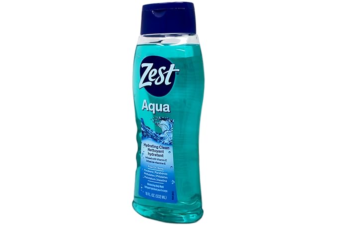 Zest Hydrating Body Wash - Aqua - Moisturizing Body Wash for Men and Women - Bath Soap with Vitamin E - Gentle Paraben Free Formula - 6 pc